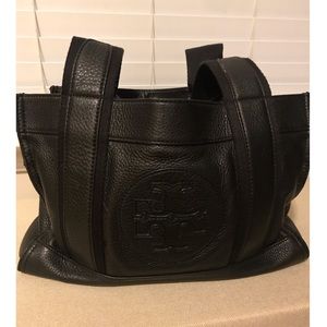 Black Leather Tory Burch Satchel Bag